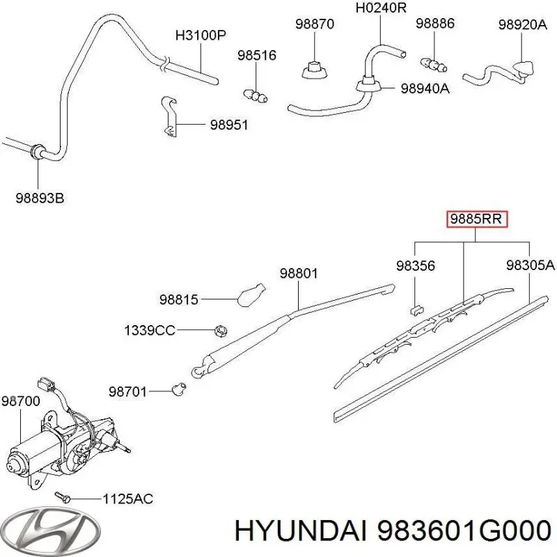 Pióro wycieraczki szyby tylnej Hyundai/Kia 983601G000 cena, od 10,03 USD