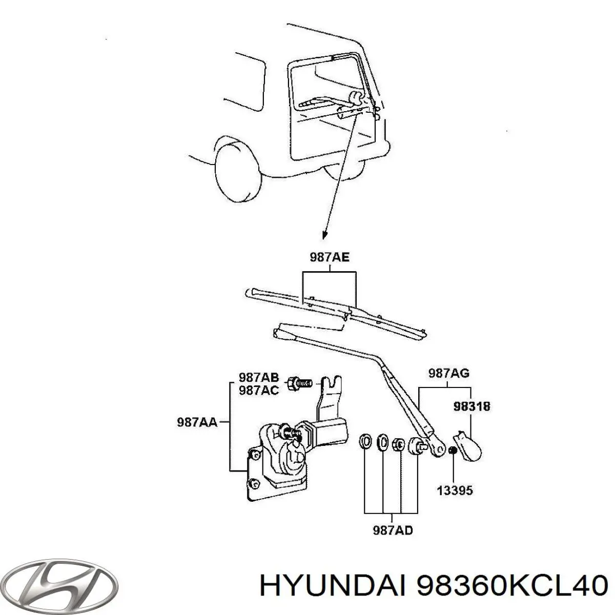 Do koszyka 98360KCL40 Hyundai/Kia Pióro wycieraczki szyby przedniej pasażera