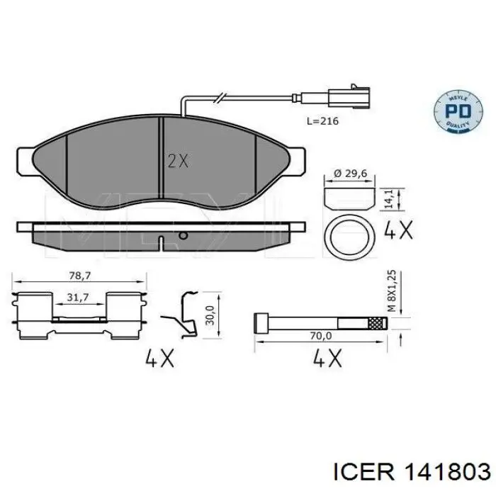 141803 Icer Klocki hamulcowe przednie tarczowe
