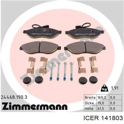 Klocki hamulcowe przednie tarczowe Icer 141803 cena, od 31,08 USD