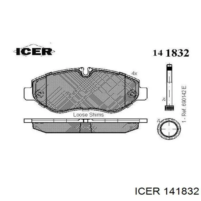 Klocki hamulcowe przednie tarczowe 141832 Icer
