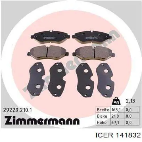 141832 Icer Klocki hamulcowe przednie tarczowe