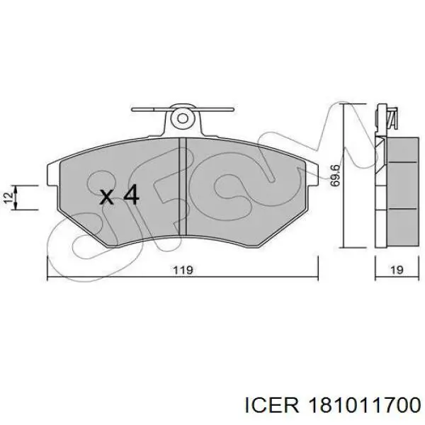 181011700 Icer Klocki hamulcowe przednie tarczowe