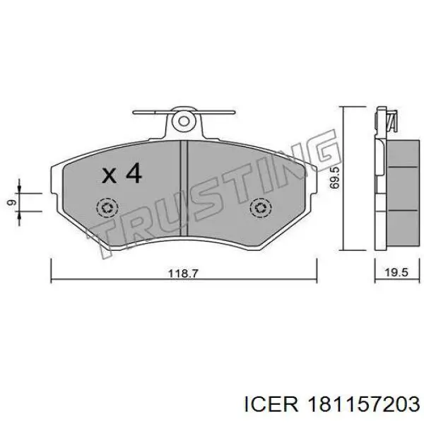 Do koszyka 181157203 Icer Klocki hamulcowe przednie tarczowe