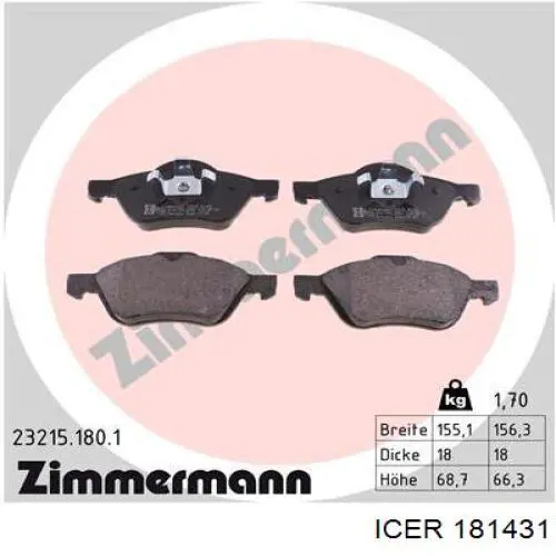 181431 Icer Klocki hamulcowe przednie tarczowe