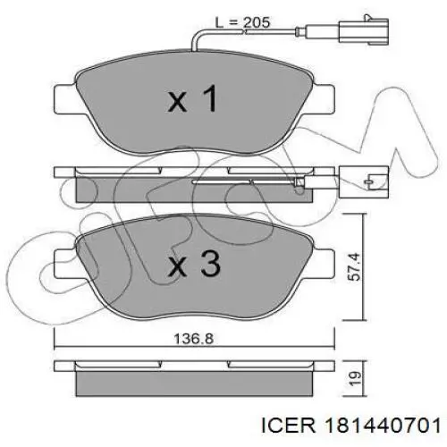 Klocki hamulcowe przednie tarczowe 181440701 Icer