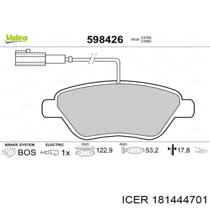 181444701 Icer Klocki hamulcowe przednie tarczowe