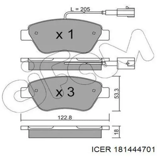 181444701 Icer Klocki hamulcowe przednie tarczowe