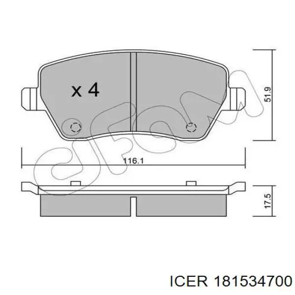 181534700 Icer Klocki hamulcowe przednie tarczowe