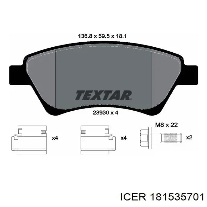 Klocki hamulcowe przednie tarczowe 181535701 Icer