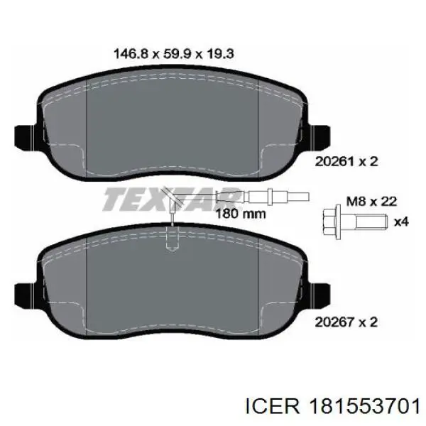 Klocki hamulcowe przednie tarczowe 181553701 Icer