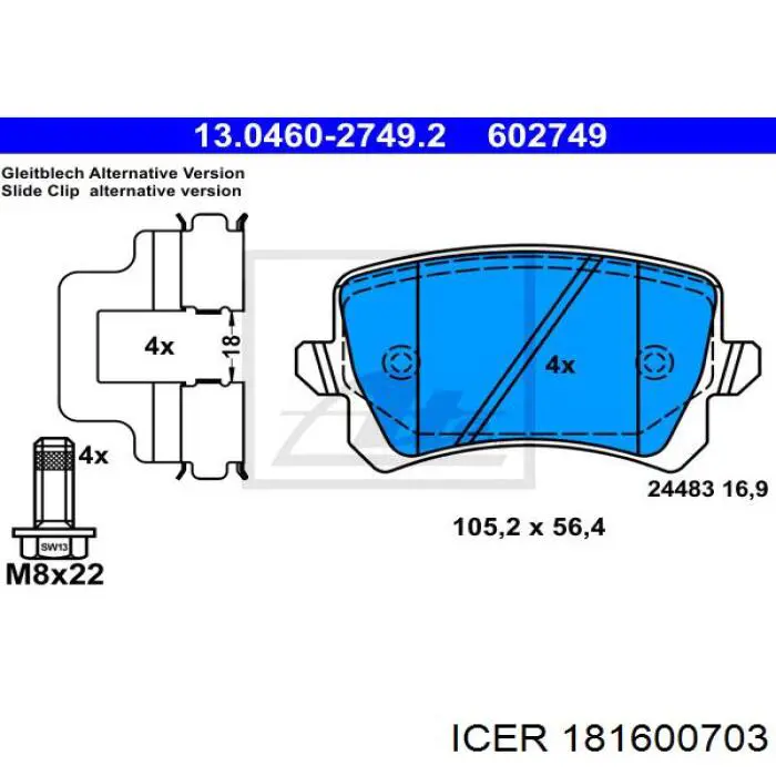 Okładziny (klocki) do hamulców tarczowych tylne Icer 181600703 cena, od 23,06 USD