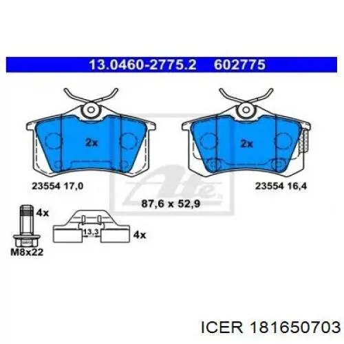 Okładziny (klocki) do hamulców tarczowych tylne Icer 181650703 cena, od 28,95 USD