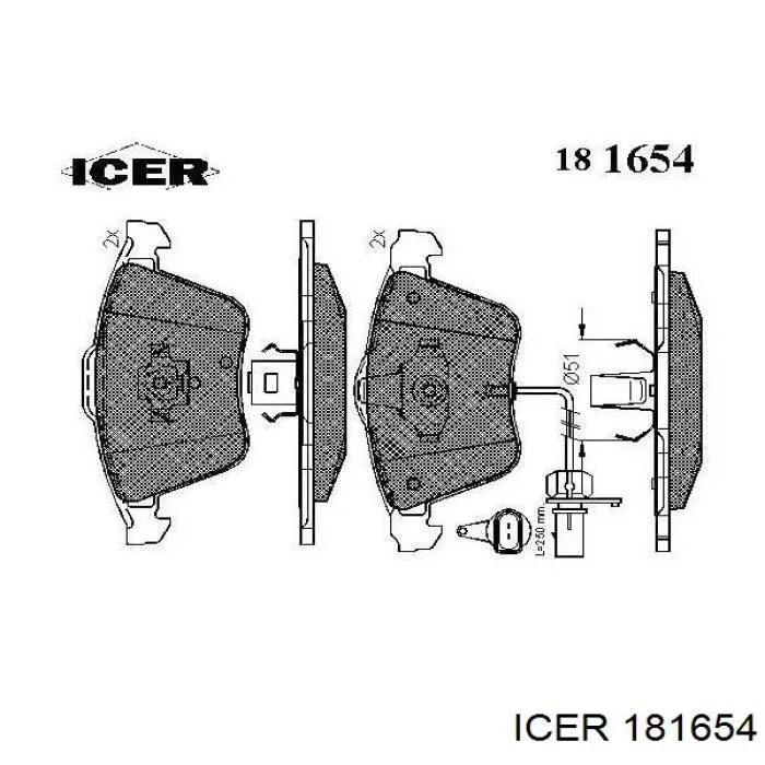 Klocki hamulcowe przednie tarczowe Icer 181654 cena, od 39,57 USD