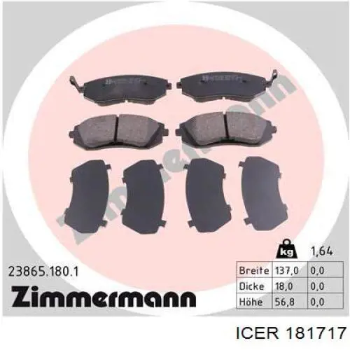 Klocki hamulcowe przednie tarczowe 181717 Icer