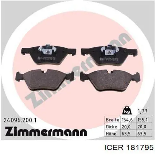 Klocki hamulcowe przednie tarczowe Icer 181795 cena, od 39,39 USD