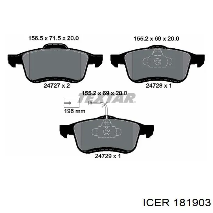 Klocki hamulcowe przednie tarczowe Icer 181903 cena, od 33,16 USD
