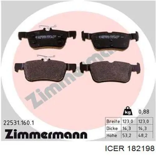 Okładziny (klocki) do hamulców tarczowych tylne Icer 182198 cena, od 26,36 USD