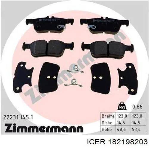Okładziny (klocki) do hamulców tarczowych tylne Icer 182198203