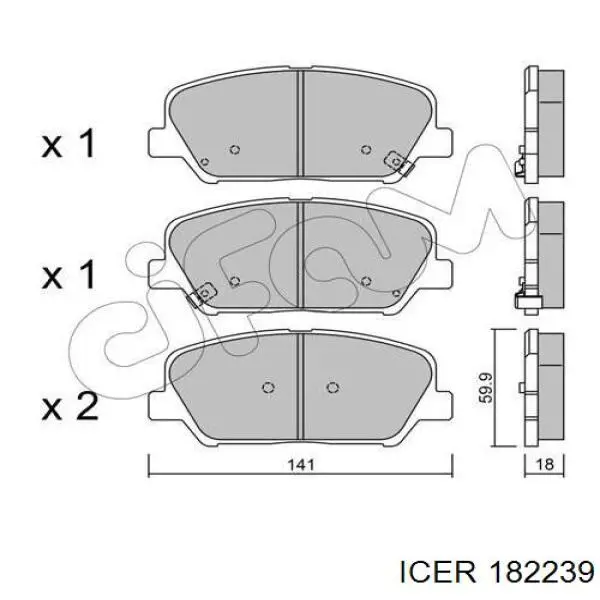 182239 Icer Klocki hamulcowe przednie tarczowe