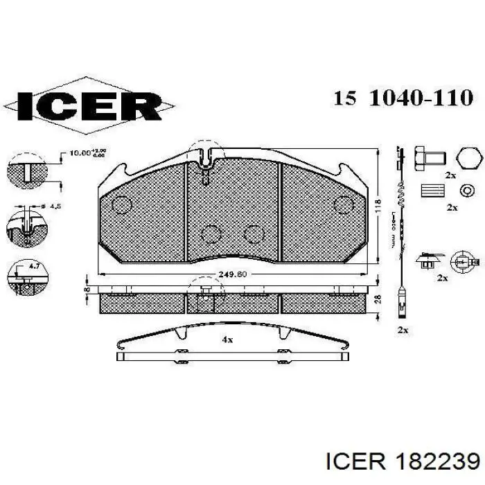 Klocki hamulcowe przednie tarczowe Icer 182239 cena, od 52,03 USD