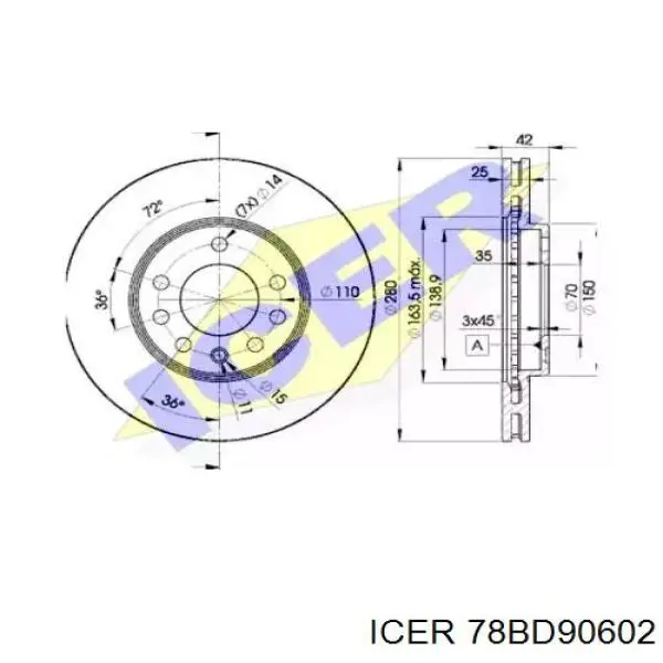 78BD90602 Icer Tarcza hamulcowa przednia