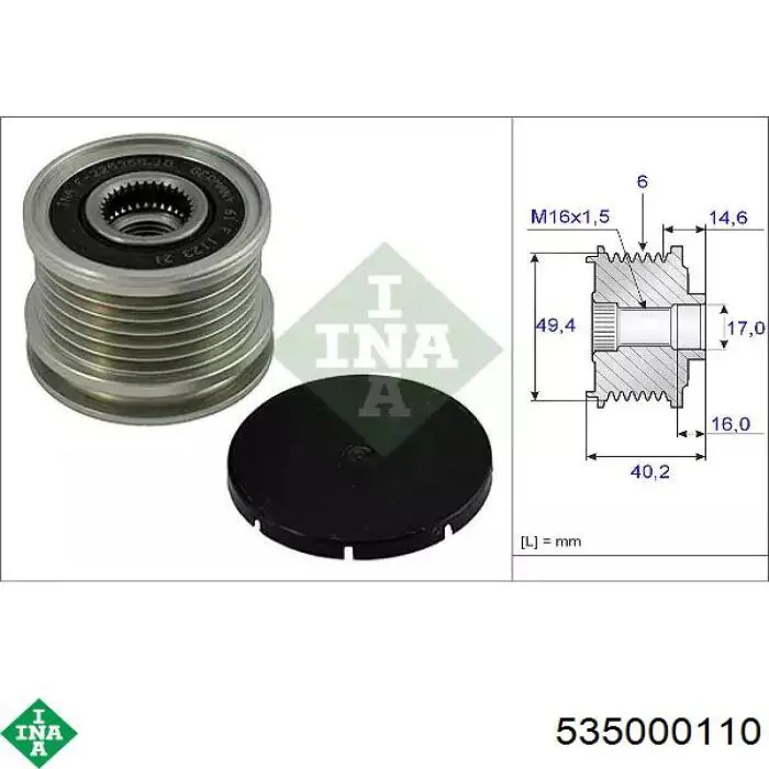 Koło pasowe alternatora INA 535000110 cena, od 47,01 USD