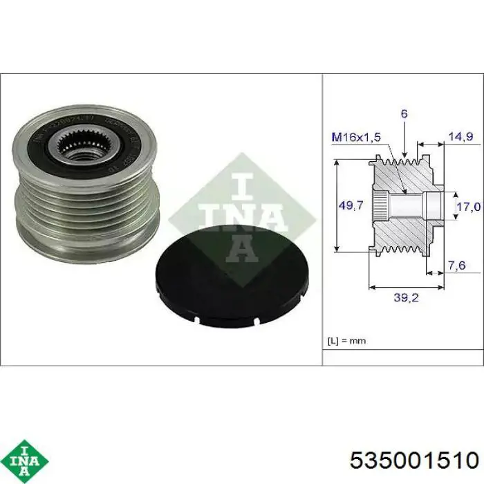 Koło pasowe alternatora INA 535001510 cena, od 46,91 USD