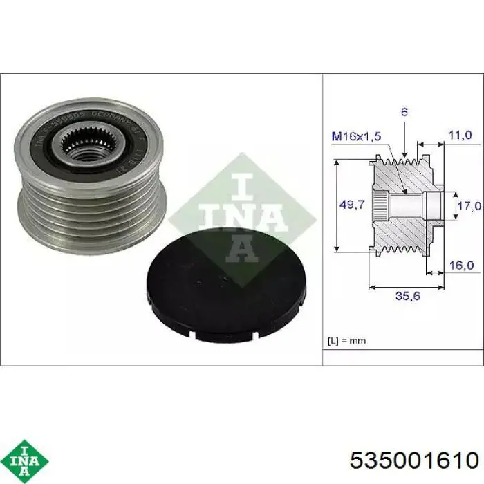 Koło pasowe alternatora INA 535001610 cena, od 34,00 USD