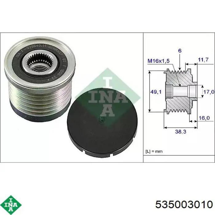 Koło pasowe alternatora INA 535003010 cena, od 46,40 USD