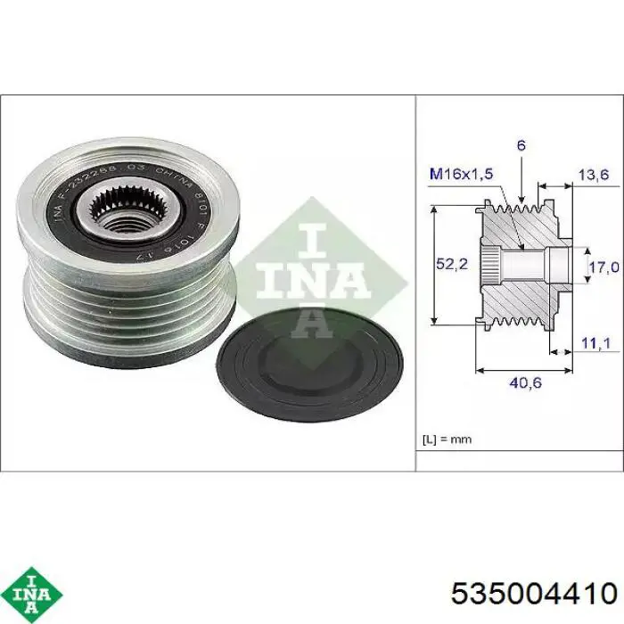 Koło pasowe alternatora INA 535004410 cena, od 35,83 USD