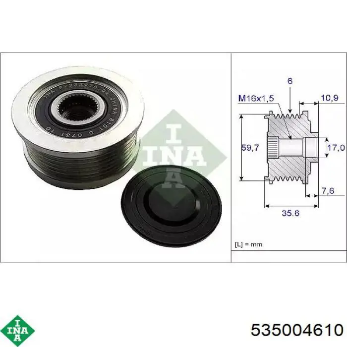 Koło pasowe alternatora INA 535004610 cena, od 42,67 USD