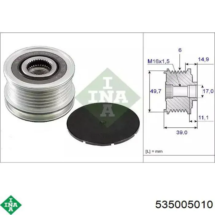 Koło pasowe alternatora INA 535005010 cena, od 45,27 USD