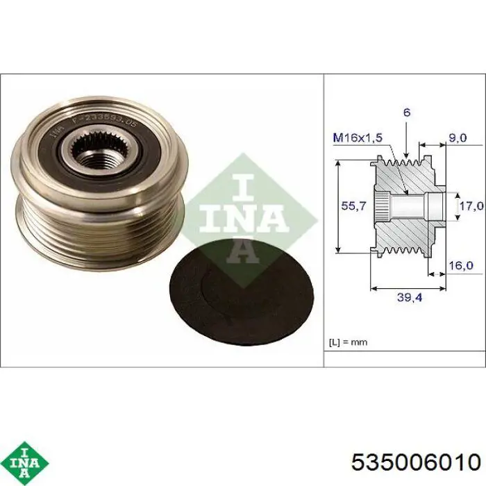 Koło pasowe alternatora INA 535006010 cena, od 32,93 USD