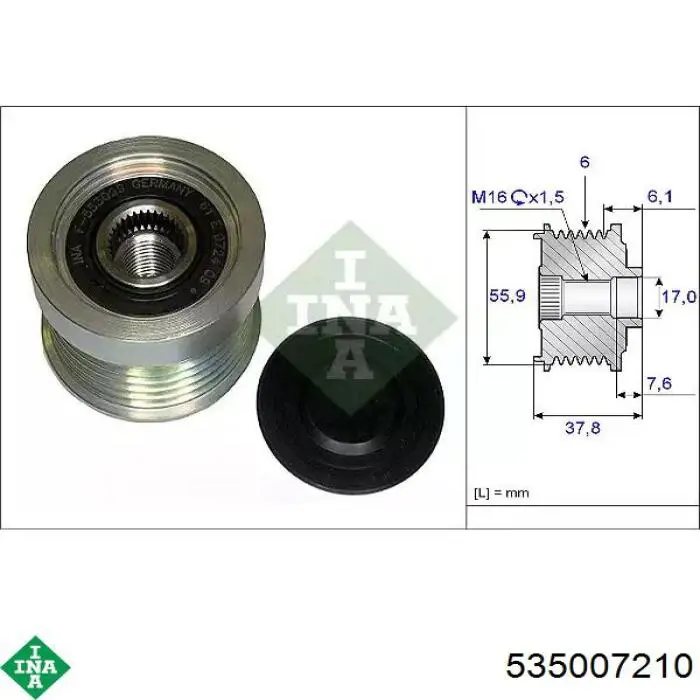 Koło pasowe alternatora INA 535007210 cena, od 42,03 USD