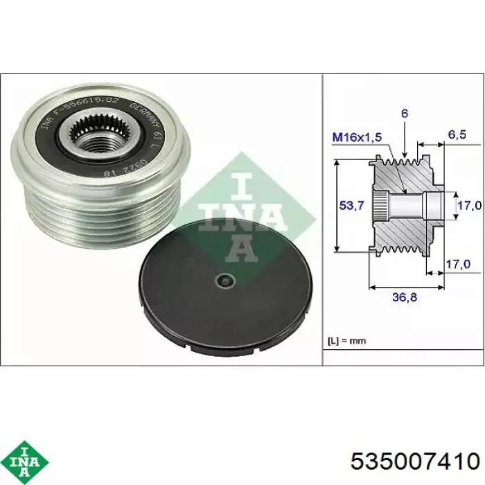 Koło pasowe alternatora INA 535007410 cena, od 53,31 USD
