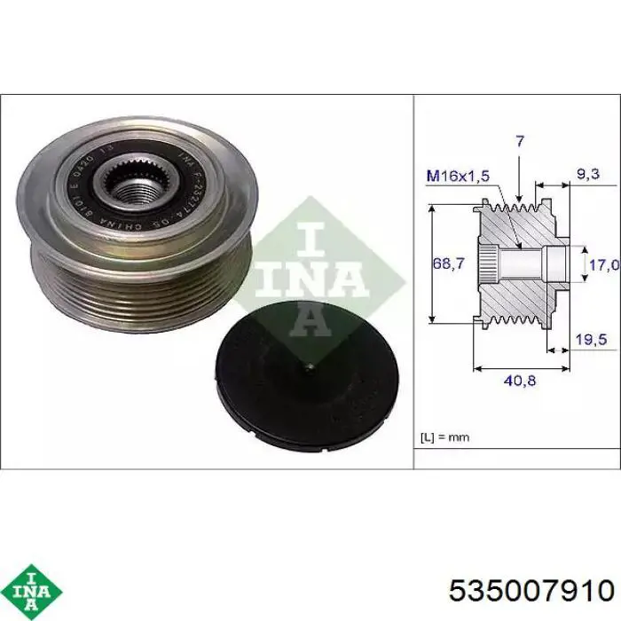 Koło pasowe alternatora INA 535007910 cena, od 52,76 USD