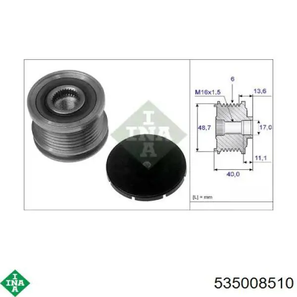 Koło pasowe alternatora INA 535008510 cena, od 38,84 USD