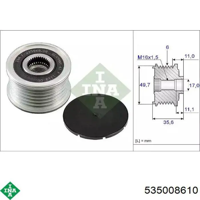Koło pasowe alternatora INA 535008610 cena, od 34,98 USD