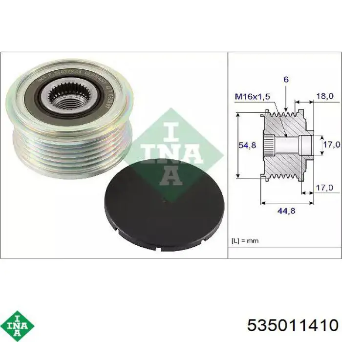 Koło pasowe alternatora INA 535011410 cena, od 44,46 USD