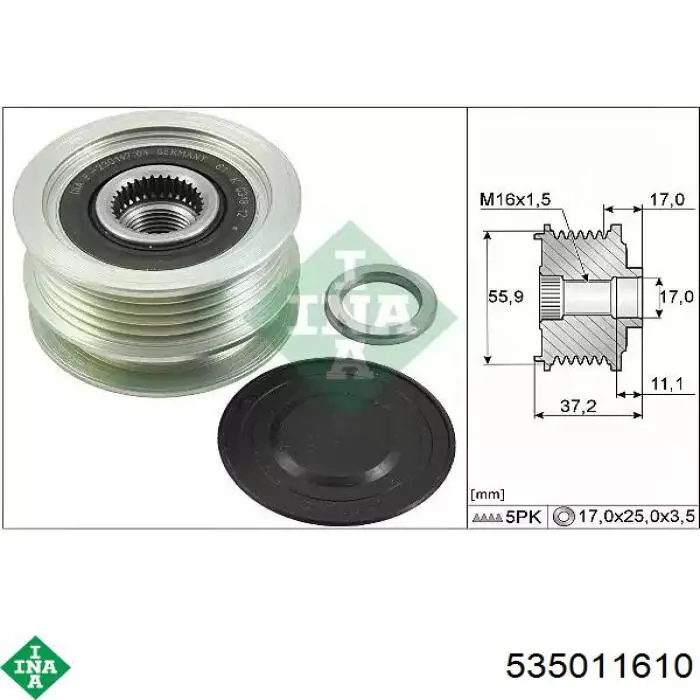 Koło pasowe alternatora INA 535011610 cena, od 57,14 USD