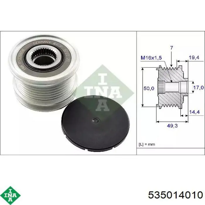 Koło pasowe alternatora INA 535014010 cena, od 53,44 USD