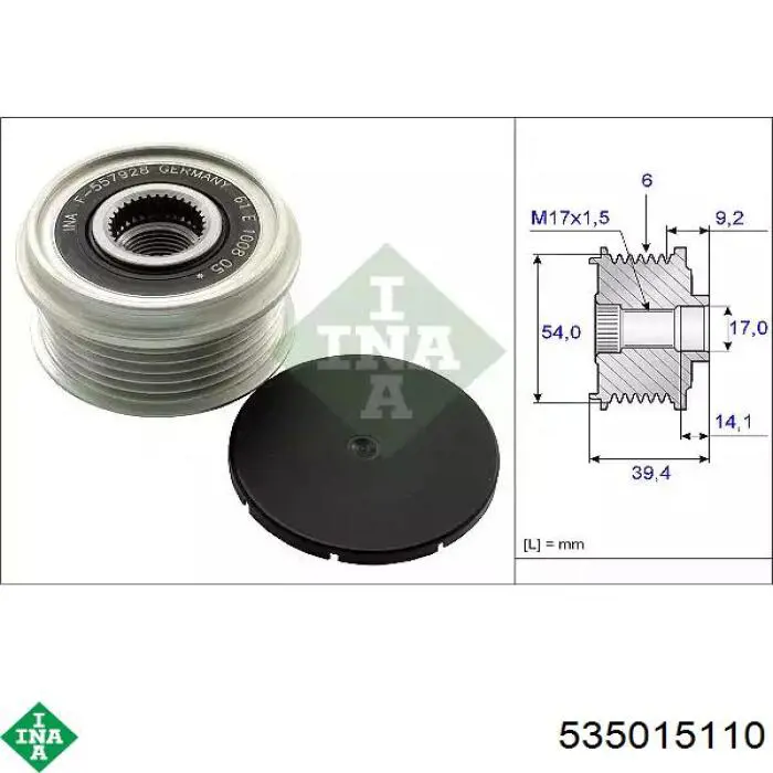 Koło pasowe alternatora INA 535015110 cena, od 38,71 USD