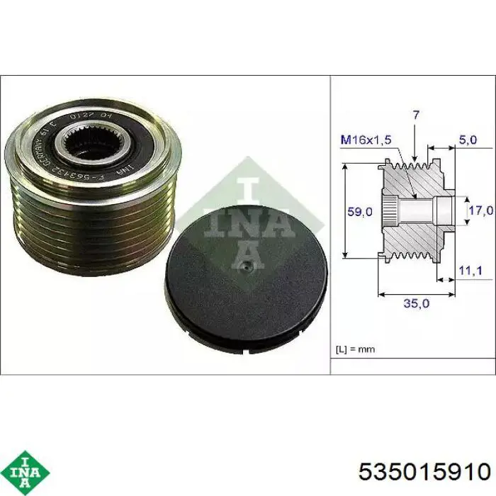 Koło pasowe alternatora INA 535015910 cena, od 38,33 USD