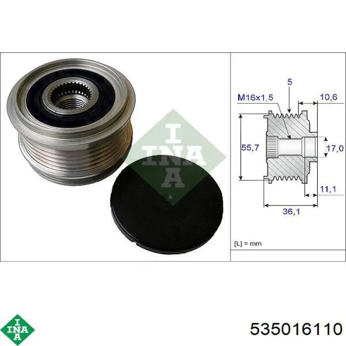 Koło pasowe alternatora INA 535016110 cena, od 47,38 USD