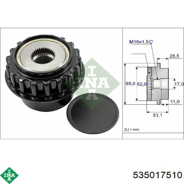 Koło pasowe alternatora INA 535017510 cena, od 91,21 USD