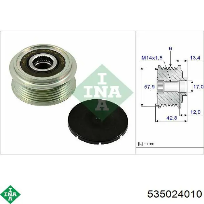 Koło pasowe alternatora INA 535024010 cena, od 50,89 USD