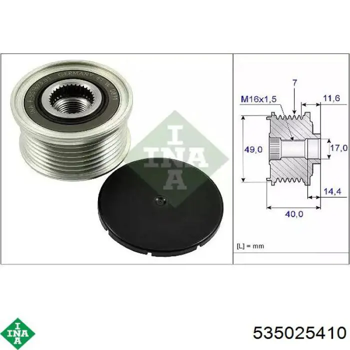 Koło pasowe alternatora INA 535025410 cena, od 30,70 USD