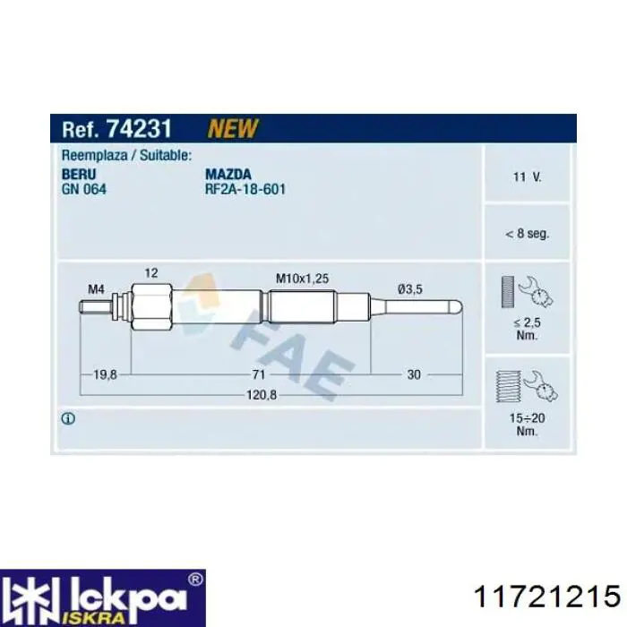 Świeca żarowa Iskra 11721215 cena, od 18,54 USD