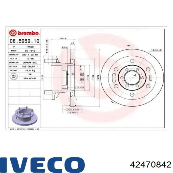 Tarcza hamulcowa przednia 42470842 Iveco